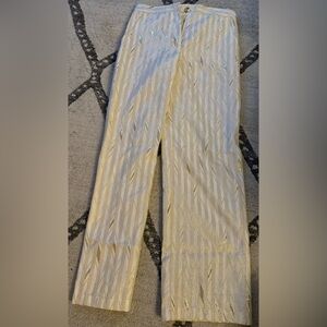 Porridge Clothing Kelyn Striped Gold Shine Trousers Ivory Anthropologie SIZE 6